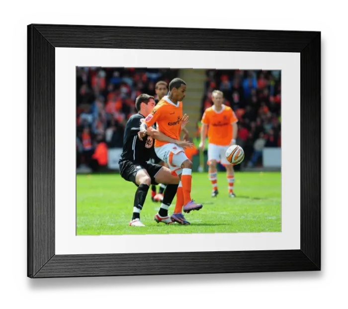 Framed Print : Bradley Orr Tackles DJ Campbell: Intense Moment from Blackpool vs. Bristol City Championship Clash (02 / 05 / 2010)