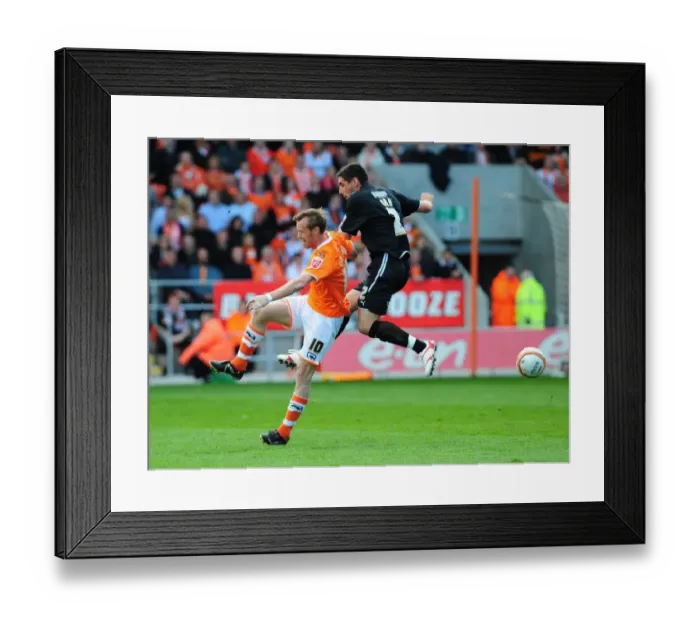Framed Print : Bradley Orr Tackles Brett Ormerod: Intense Moment from Blackpool vs. Bristol City Championship Match, May 2010
