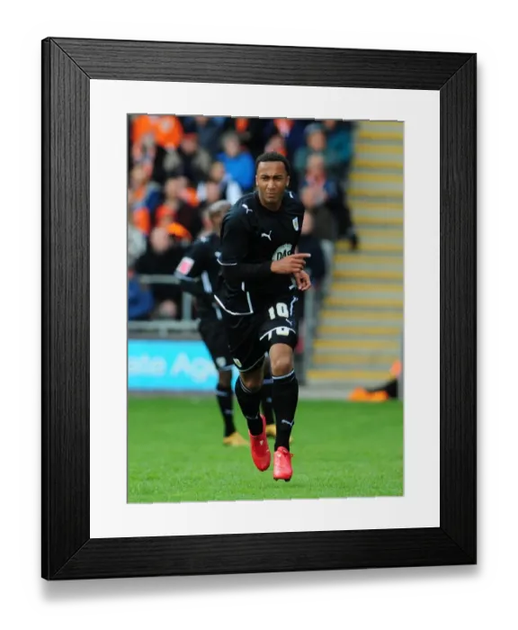 Framed Print : Nicky Maynard's Euphoric Goal Celebration: Blackpool vs. Bristol City (Championship 2010)