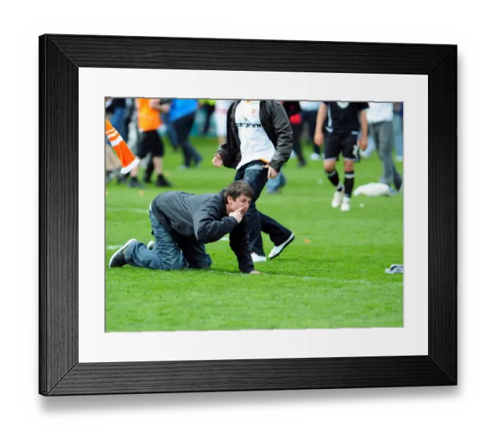Framed Print : Blackpool Fans Jubilation: Securing Play-offs Against Bristol City (02-05-2010)