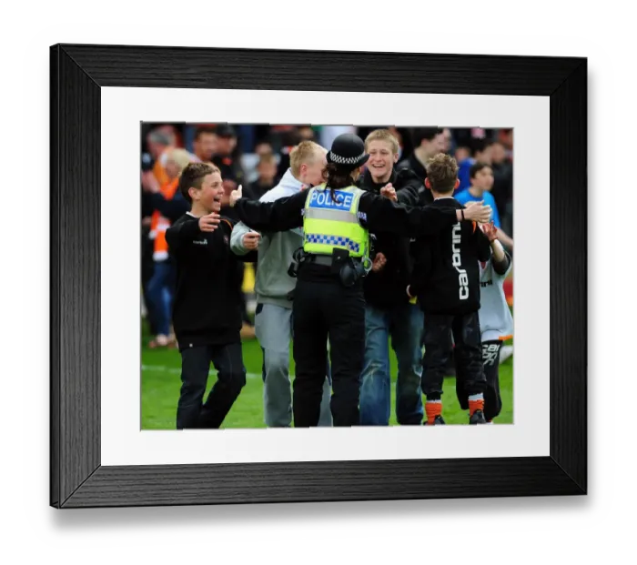 Framed Print : Jubilant Blackpool Fans Celebrate Promotion with Police after Winning Championship Game vs. Bristol City (02 / 05 / 2010) Framed Print : Jubilant Blackpool Fans Celebrate Promotion with Police after Winning Championship Game vs. Bristol City (02 / 05 / 2010)