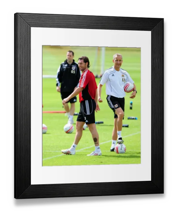 Framed Print : Bristol City Assistant Manager, Keith Millen with Bristol Citys Jamie McAllister