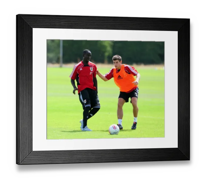 Framed Print : Bristol Citys Albert Adomah challenges for the ball with Bristol Citys Joe Edwards