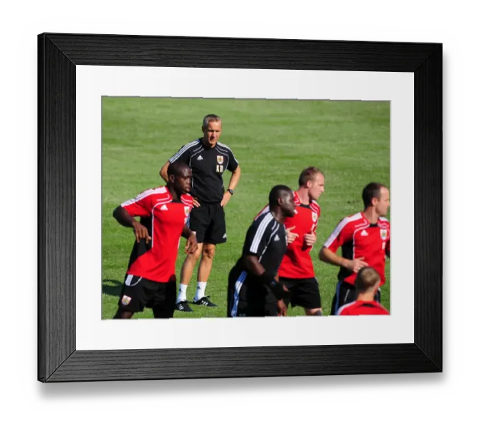 Framed Print : Bristol City Assistant Manager, Keith Millen watches the players in pre season training