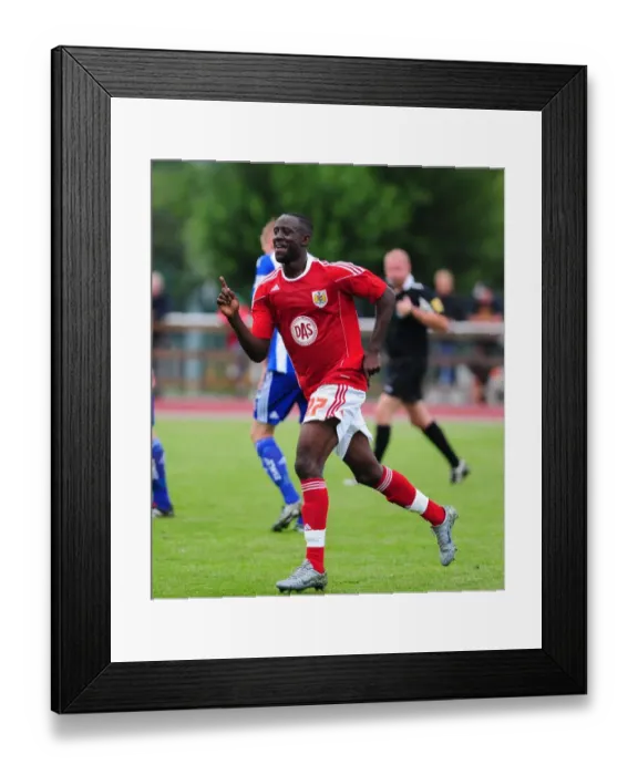 Framed Print : Adomah's Electric Goal Celebration: Bristol City's Triumphant Moment at IFK Gothenburg Framed Print : Adomah's Electric Goal Celebration: Bristol City's Triumphant Moment at IFK Gothenburg