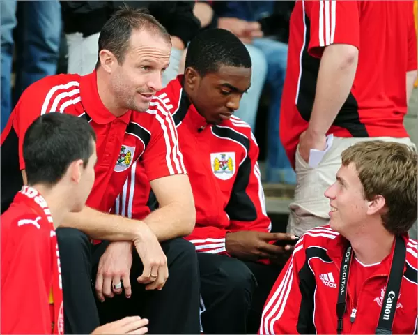 Bristol City Captain, Louis Carey and Bristol Citys Marlon Jackson talk with fans