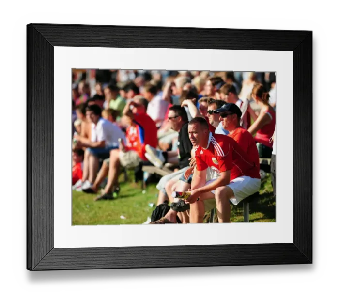 Framed Print : Fans from both teams sit in the sun to watch the game Framed Print : Fans from both teams sit in the sun to watch the game