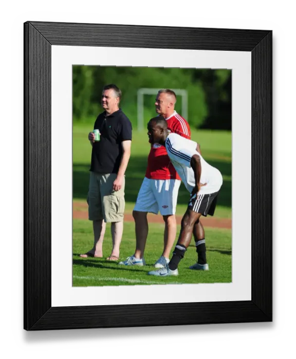 Framed Print : Bristol Citys Albert Adomah talks with fans while warming up Framed Print : Bristol Citys Albert Adomah talks with fans while warming up