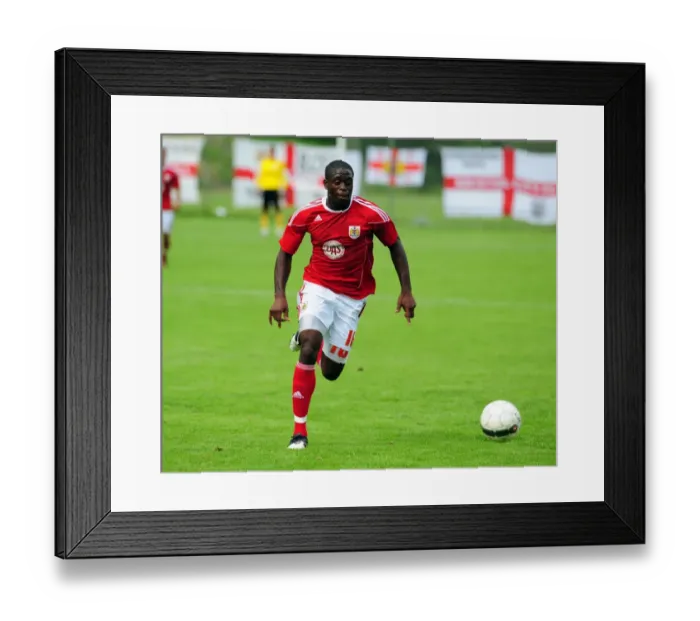 Framed Print : John Akinde in Action: Vallens IF vs. Bristol City Framed Print : John Akinde in Action: Vallens IF vs. Bristol City