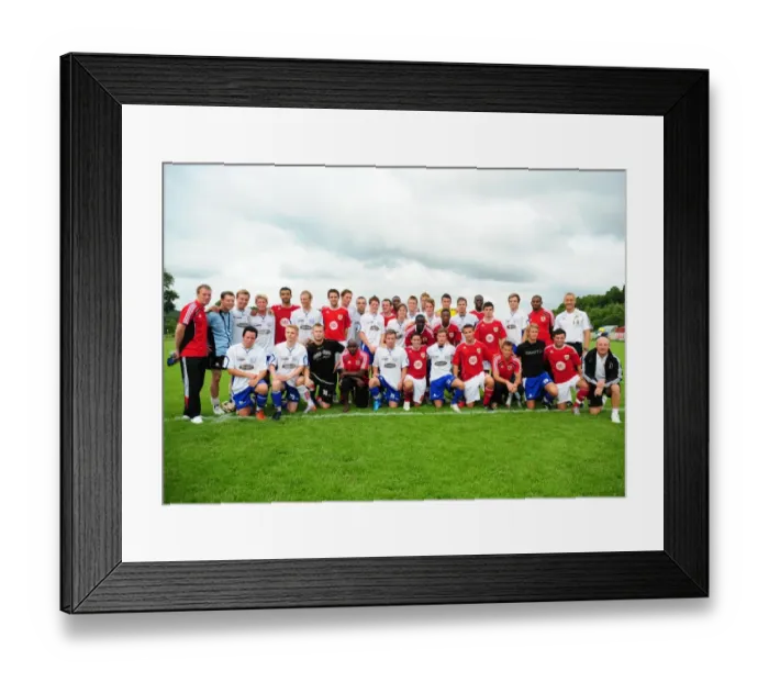 Framed Print : Bristol City Players and Vallens Players have a team photo together