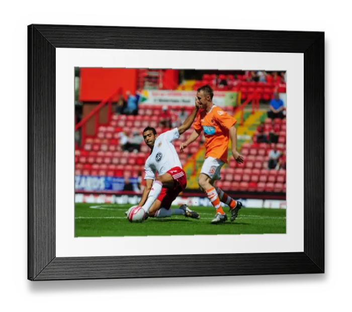 Framed Print : Bristol City vs Blackpool: Liam Fontaine's Battle for the Ball - Championship Football Match, July 2010 Framed Print : Bristol City vs Blackpool: Liam Fontaine's Battle for the Ball - Championship Football Match, July 2010