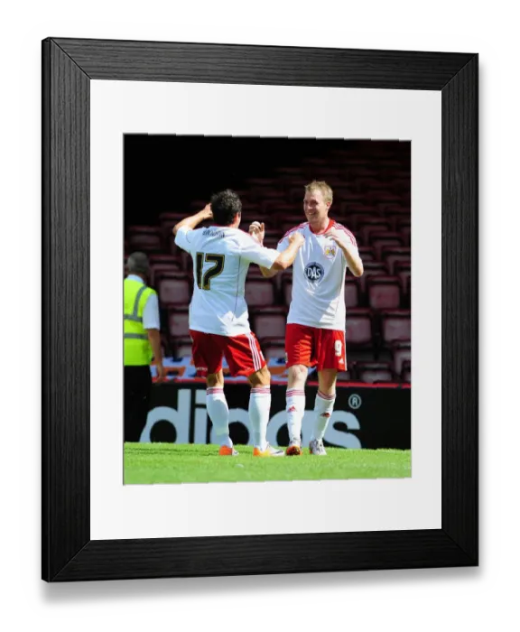 Framed Print : Bristol City's David Clarkson: Celebrating the Championship-Winning Goal Against Blackpool (2010)
