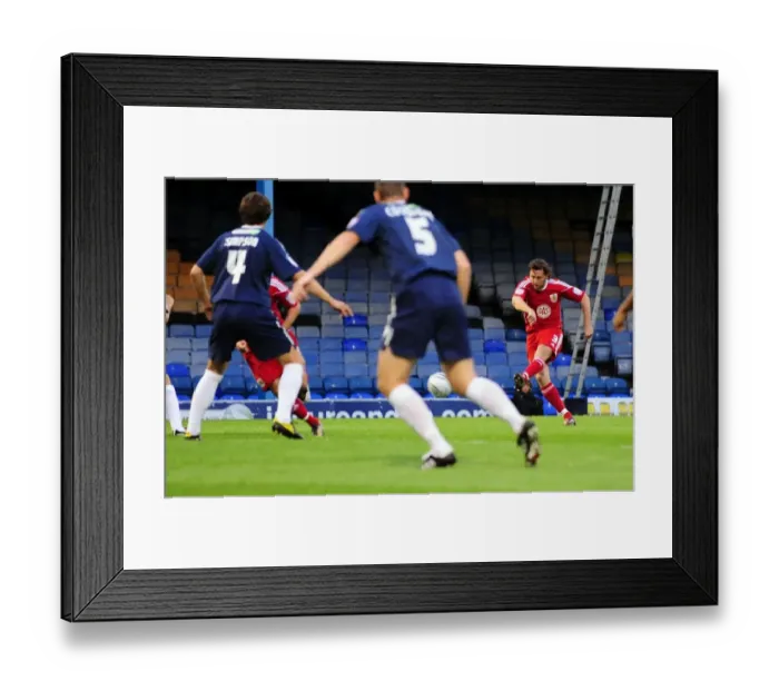 Framed Print : Jamie McAllister Scores Opening Goal: Southend United vs. Bristol City, Carling Cup 2010 Framed Print : Jamie McAllister Scores Opening Goal: Southend United vs. Bristol City, Carling Cup 2010