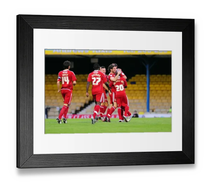Framed Print : Bristol City's Jamie McAllister and Teammates Celebrate Goal in Carling Cup Match Against Southend United Framed Print : Bristol City's Jamie McAllister and Teammates Celebrate Goal in Carling Cup Match Against Southend United
