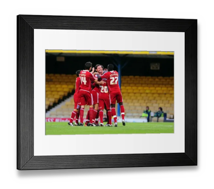 Framed Print : Bristol City: Jamie McAllister and Teammates in Euphoric Goal Celebration (Carling Cup vs. Southend United, 10 / 08 / 2010) Framed Print : Bristol City: Jamie McAllister and Teammates in Euphoric Goal Celebration (Carling Cup vs. Southend United, 10 / 08 / 2010)