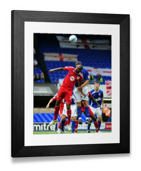 Framed Print : Marvin Elliott Battles for Aerial Ball in Ipswich vs. Bristol City Championship Clash, 2010 Framed Print : Marvin Elliott Battles for Aerial Ball in Ipswich vs. Bristol City Championship Clash, 2010