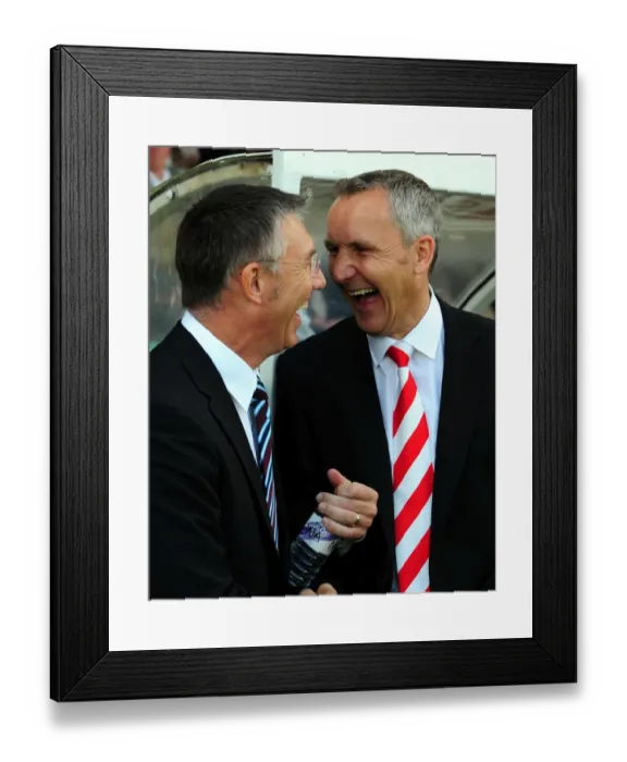 Framed Print : Keith Millen and Nigel Adkins: A Light-Hearted Moment Amidst Championship Rivalry - Scunthorpe United vs. Bristol City, September 11, 2010 Framed Print : Keith Millen and Nigel Adkins: A Light-Hearted Moment Amidst Championship Rivalry - Scunthorpe United vs. Bristol City, September 11, 2010