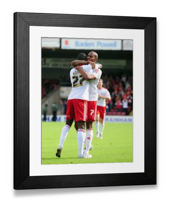Framed Print : Bristol City: Albert Adomah and Marvin Elliott's Goal Celebration in Championship Clash vs Scunthorpe United (September 11, 2010)