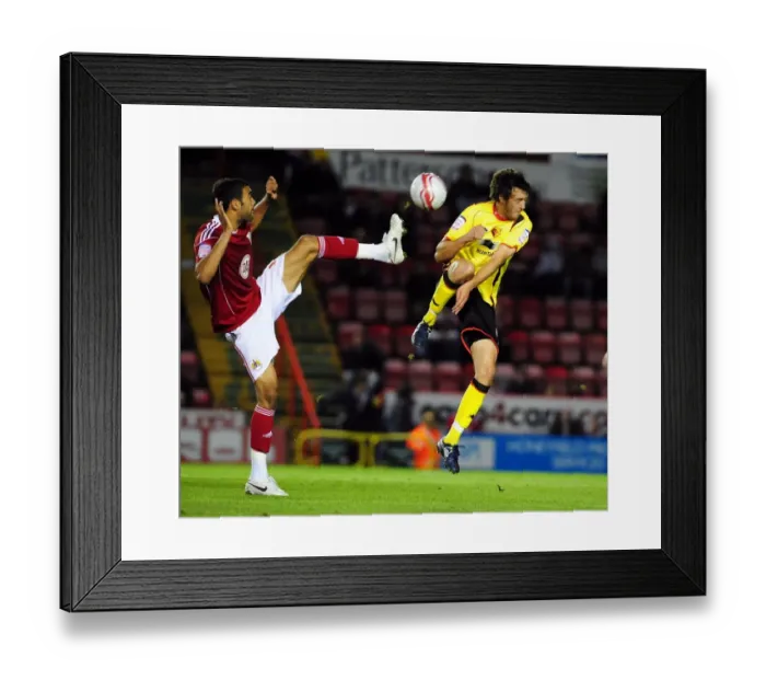 Framed Print : Bristol City vs. Watford: Liam Fontaine vs. Will Buckley - Aerial Battle in Championship Football, September 2010