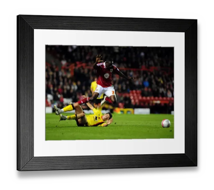 Framed Print : Bristol City's Albert Adomah Foul by Don Cowie in Championship Match vs. Watford (Sept. 14, 2010)