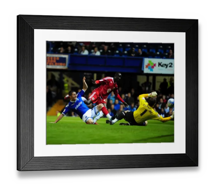 Framed Print : Adomah's Shot Saved: Portsmouth vs. Bristol City, Championship 2010 Framed Print : Adomah's Shot Saved: Portsmouth vs. Bristol City, Championship 2010