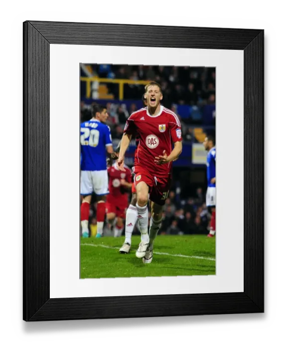 Framed Print : Bristol City's Jon Stead Celebrates Goal Against Portsmouth in Championship Match, September 2010