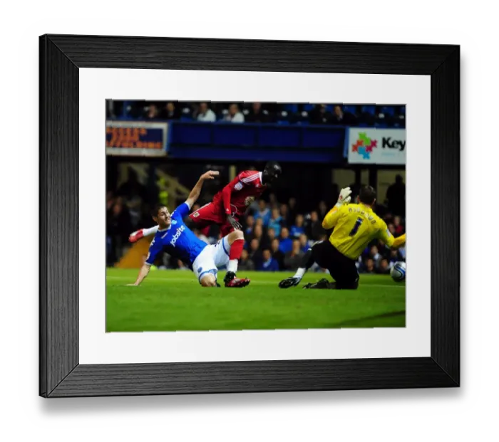 Framed Print : Adomah's Shot Stopped: Portsmouth vs. Bristol City Championship Showdown (September 2010)