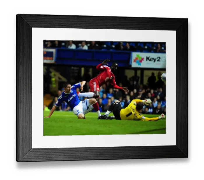 Framed Print : Adomah's Shot Savied: Portsmouth Keeps Bristol City at Bay as Jamie Ashdown Denies Albert Adomah's Goal Attempt - Championship 2010