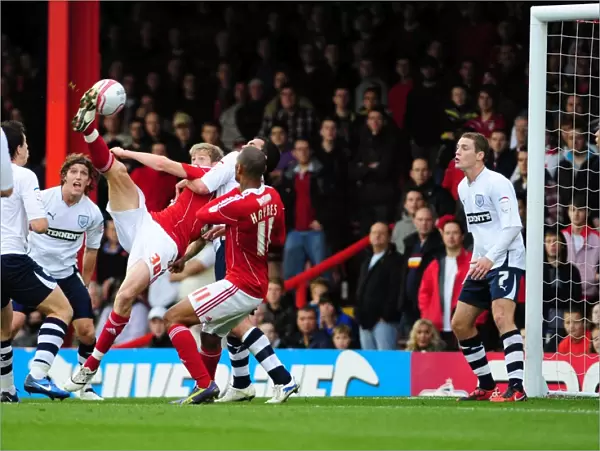 Bristol City's Jon Stead Narrowly Misses Overhead Kick Goal Against Preston North End, Championship Match, 2010