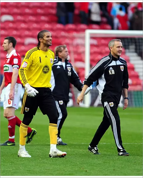 Bristol city Goalkeeper David James and Manager Keith Millen clearly pleased with the result on the final