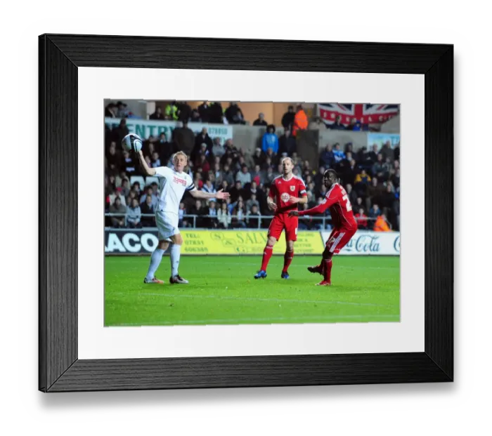 Framed Print : Adomah's Heart-Stopping Header: Swansea City vs. Bristol City, Championship 2010