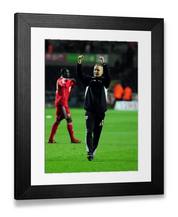 Framed Print : Keith Milen's Championship Victory: Bristol City Manager Celebrates at Swansea City's Liberty Stadium (10 / 11 / 2010) Framed Print : Keith Milen's Championship Victory: Bristol City Manager Celebrates at Swansea City's Liberty Stadium (10 / 11 / 2010)