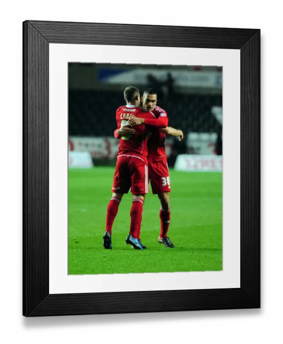 Framed Print : Bristol City's Louis Carey and Steven Caulker Celebrate Championship Victory Over Swansea City (10 / 11 / 2010)