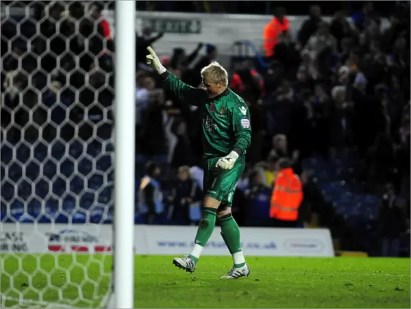 Leeds United's Kasper Schmeichel Celebrates Goal vs. Bristol City (13-11-2010)