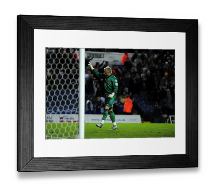 Framed Print : Leeds United's Kasper Schmeichel Celebrates Goal vs. Bristol City (13-11-2010)