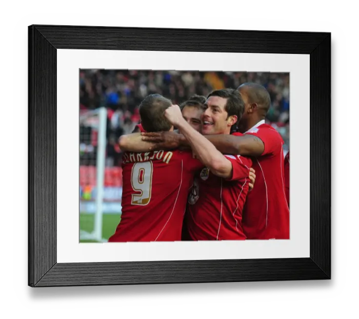 Framed Print : Bristol City: Brett Pitman and Jamie McAllister Celebrate Double Strike Against Sheffield United in Championship Match, 2010 Framed Print : Bristol City: Brett Pitman and Jamie McAllister Celebrate Double Strike Against Sheffield United in Championship Match, 2010