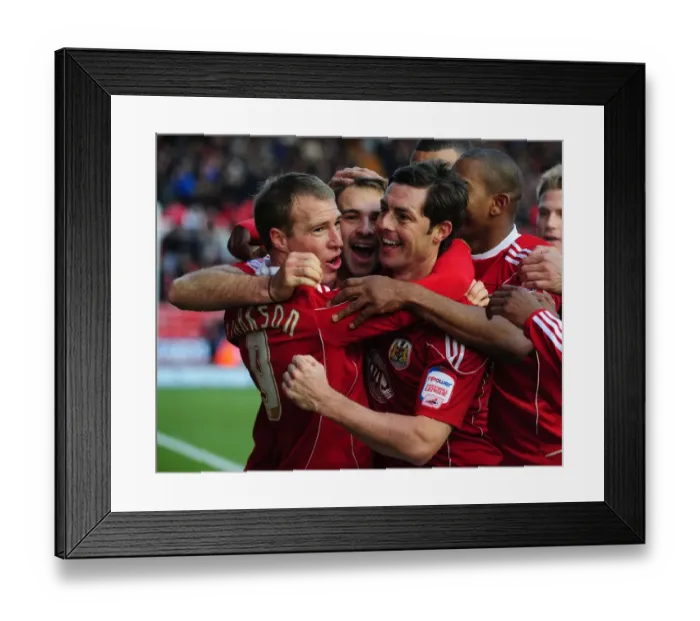 Framed Print : Double Trouble: Brett Pitman and Jamie McAllister's Euphoric Championship Goal Celebration (Bristol City vs. Sheffield United, 2010) Framed Print : Double Trouble: Brett Pitman and Jamie McAllister's Euphoric Championship Goal Celebration (Bristol City vs. Sheffield United, 2010)