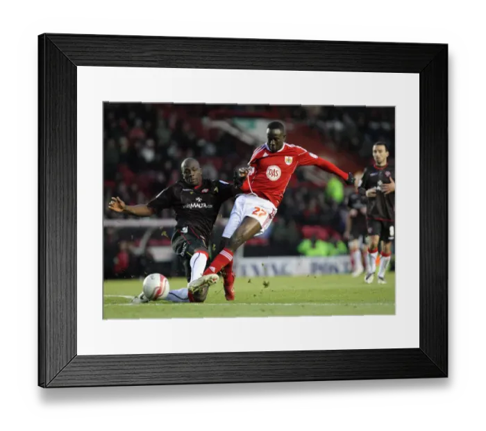 Framed Print : Blocked Shot: Albert Adomah's Championship Showdown vs Sheffield United - 27th November 2010 (Bristol City vs Sheffield United) Framed Print : Blocked Shot: Albert Adomah's Championship Showdown vs Sheffield United - 27th November 2010 (Bristol City vs Sheffield United)