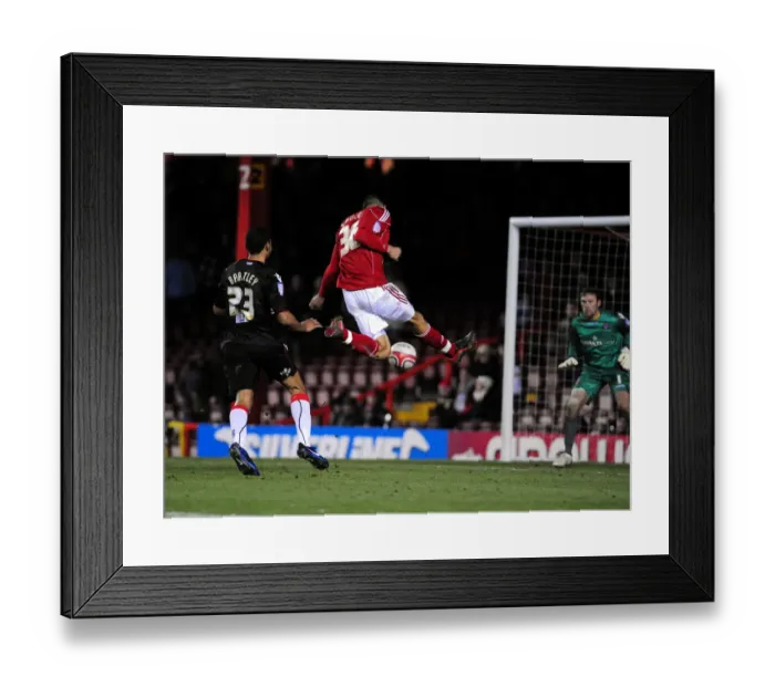 Framed Print : Steven Caulker's Thwarted Goal: A Near Miss for Bristol City Against Sheffield United - Championship Football Match, 27th November 2010