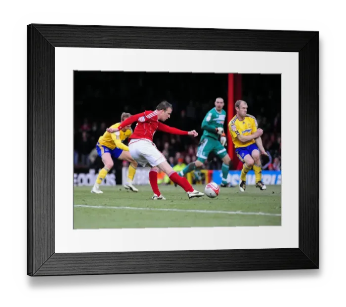 Framed Print : David Clarkson's Shot for Goal: Bristol City vs. Derby County, Championship Match, Ashton Gate Stadium (11-12-2010) Framed Print : David Clarkson's Shot for Goal: Bristol City vs. Derby County, Championship Match, Ashton Gate Stadium (11-12-2010)