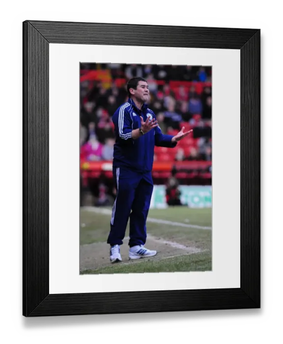 Framed Print : Nigel Clough's Angry Reaction: Championship Clash between Derby County and Bristol City (11-12-2010) Framed Print : Nigel Clough's Angry Reaction: Championship Clash between Derby County and Bristol City (11-12-2010)