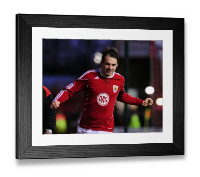 Framed Print : Euphoric Moment: Brett Pitman Scores the Championship Showdown Winner for Bristol City vs. Derby County (11-12-2010, Ashton Gate Stadium) Framed Print : Euphoric Moment: Brett Pitman Scores the Championship Showdown Winner for Bristol City vs. Derby County (11-12-2010, Ashton Gate Stadium)