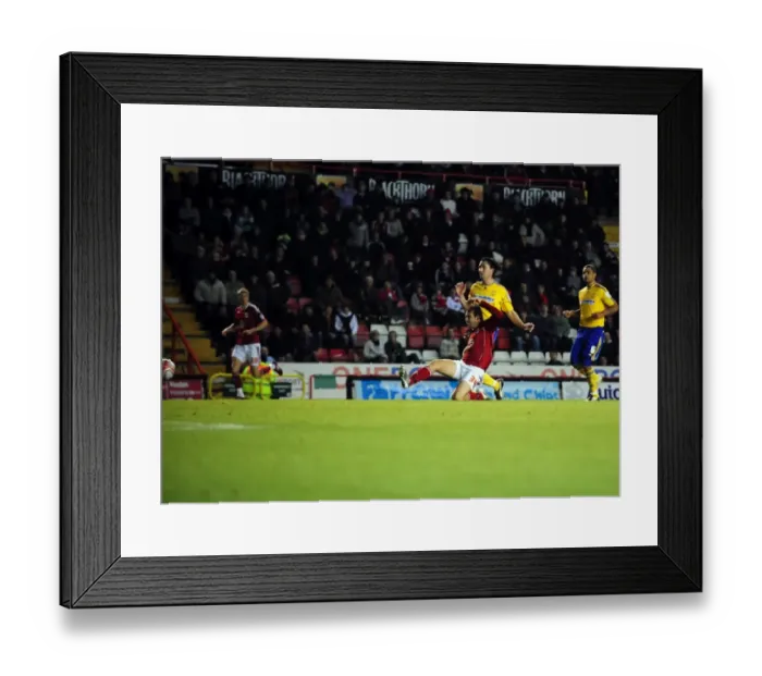 Framed Print : Brett Pitman Scores Double: Bristol City vs. Derby County, Championship Match, Ashton Gate Stadium (11-12-2010)