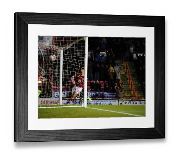 Framed Print : Brett Pitman's Thrilling Goal Celebration: Championship Showdown between Bristol City and Derby County at Ashton Gate Stadium (11 / 12 / 2010) Framed Print : Brett Pitman's Thrilling Goal Celebration: Championship Showdown between Bristol City and Derby County at Ashton Gate Stadium (11 / 12 / 2010)