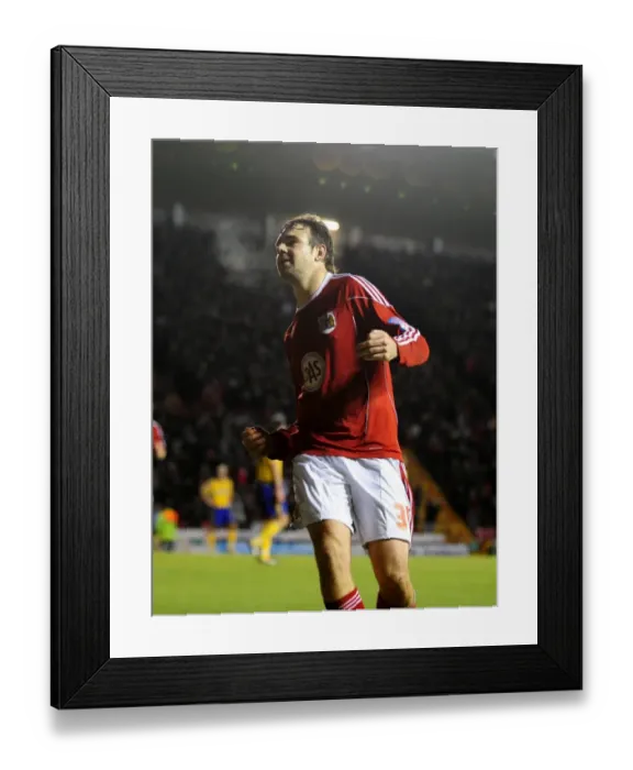 Framed Print : Euphoric Moment: Brett Pitman Scores the Championship Showdown Goal for Bristol City vs. Derby County (11-12-2010, Ashton Gate Stadium) Framed Print : Euphoric Moment: Brett Pitman Scores the Championship Showdown Goal for Bristol City vs. Derby County (11-12-2010, Ashton Gate Stadium)