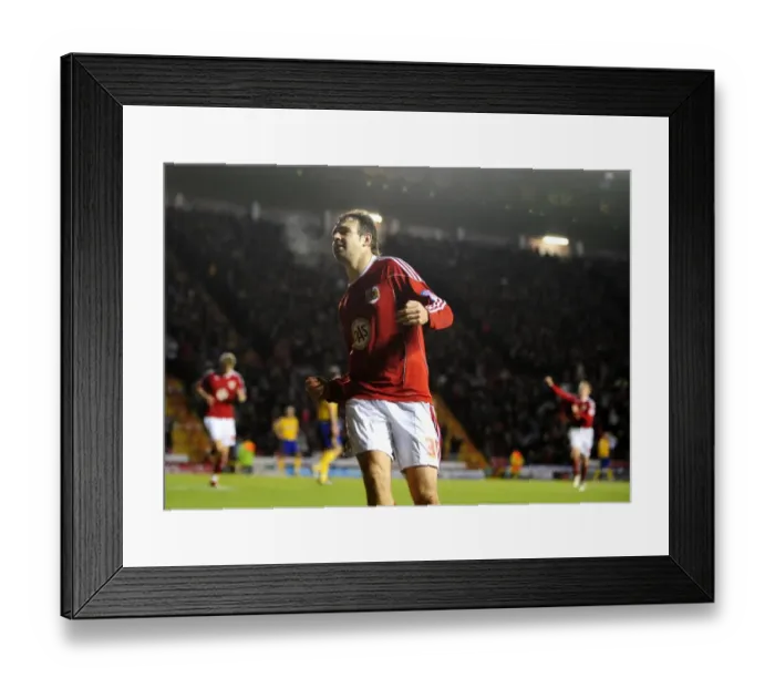 Framed Print : Brett Pitman's Euphoric Goal Celebration: Championship Match - Bristol City vs. Derby County (11-12-2010) Framed Print : Brett Pitman's Euphoric Goal Celebration: Championship Match - Bristol City vs. Derby County (11-12-2010)
