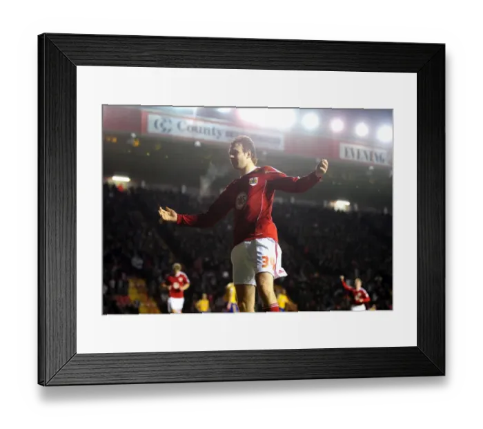 Framed Print : Euphoric Moment: Brett Pitman Scores the Championship Showdown Goal for Bristol City vs. Derby County at Ashton Gate Stadium (Nov. 12, 2010)