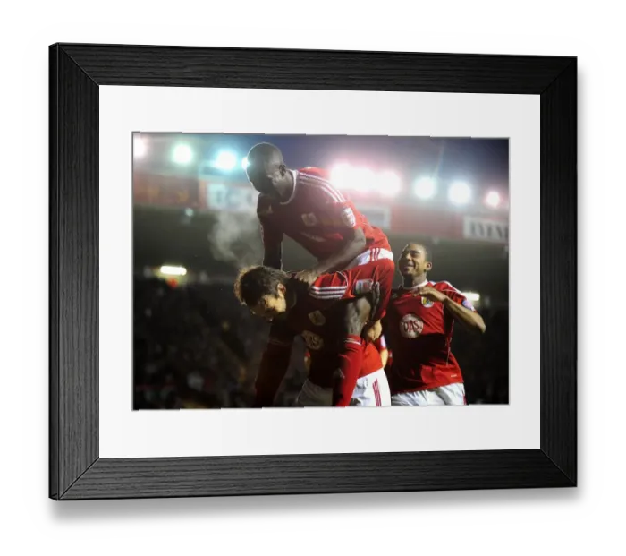 Framed Print : Brett Pitman's Euphoric Goal Celebration: Championship Match - Bristol City vs. Derby County (11-12-2010) Framed Print : Brett Pitman's Euphoric Goal Celebration: Championship Match - Bristol City vs. Derby County (11-12-2010)