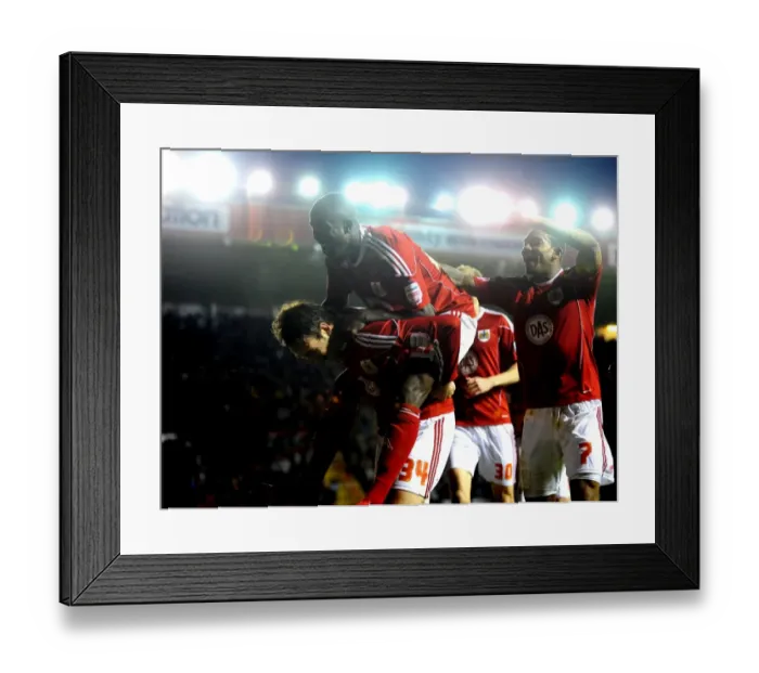 Framed Print : Brett Pitman's Euphoric Goal Celebration: Championship Clash - Bristol City vs. Derby County (11-12-2010) - Ashton Gate Stadium Framed Print : Brett Pitman's Euphoric Goal Celebration: Championship Clash - Bristol City vs. Derby County (11-12-2010) - Ashton Gate Stadium