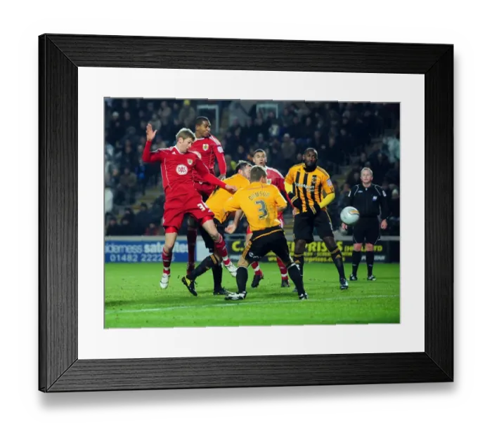 Framed Print : Jon Stead's Close Call: Hull City vs. Bristol City Championship Clash (18 / 12 / 2010)